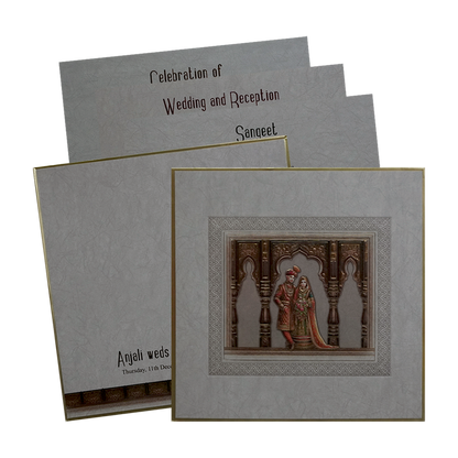 Grey Golden Premium Embossed Wedding Invitation-King of Cards