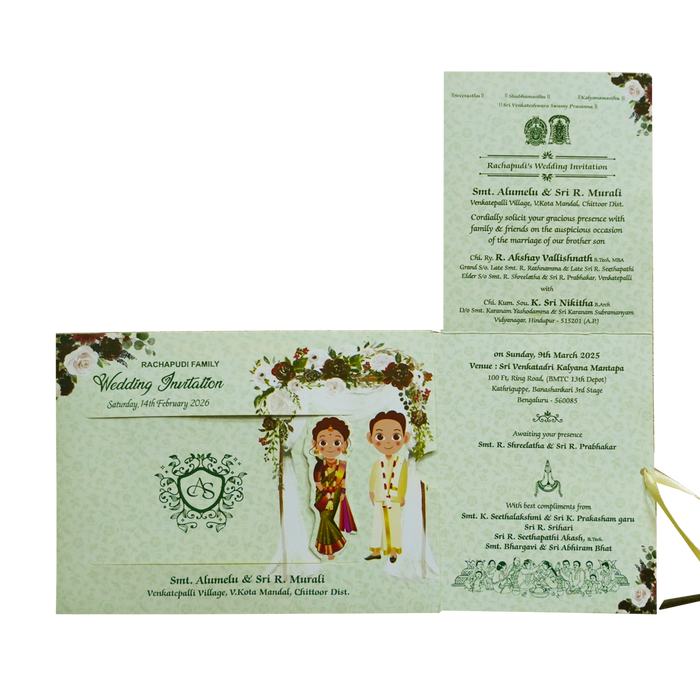 Light green Floral Slide Invitation Card-KNKSP755
