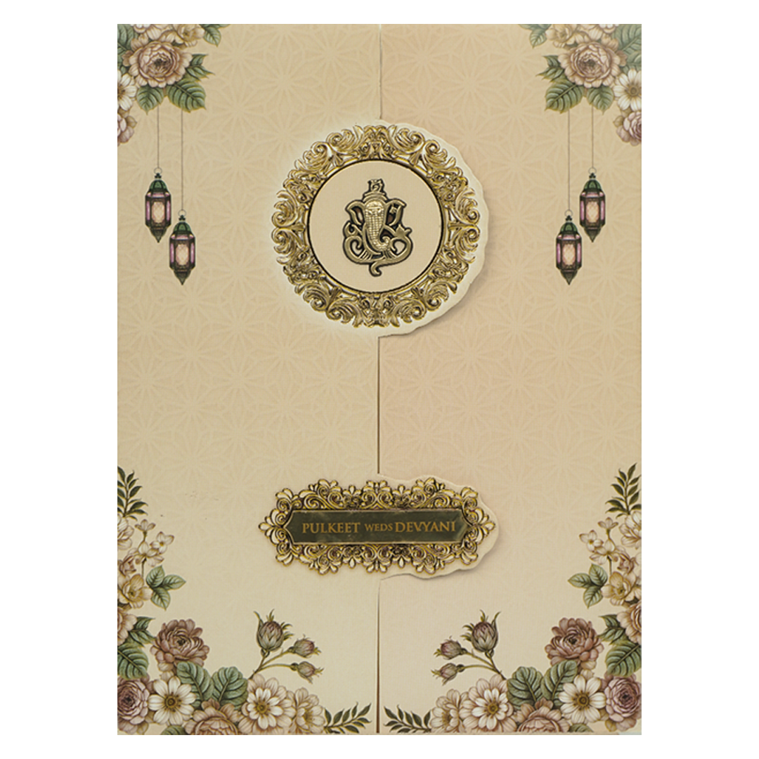 Beige Gold Floral Wedding Card-KJTS1842