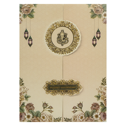 Beige Gold Floral Wedding Card-KJTS1842