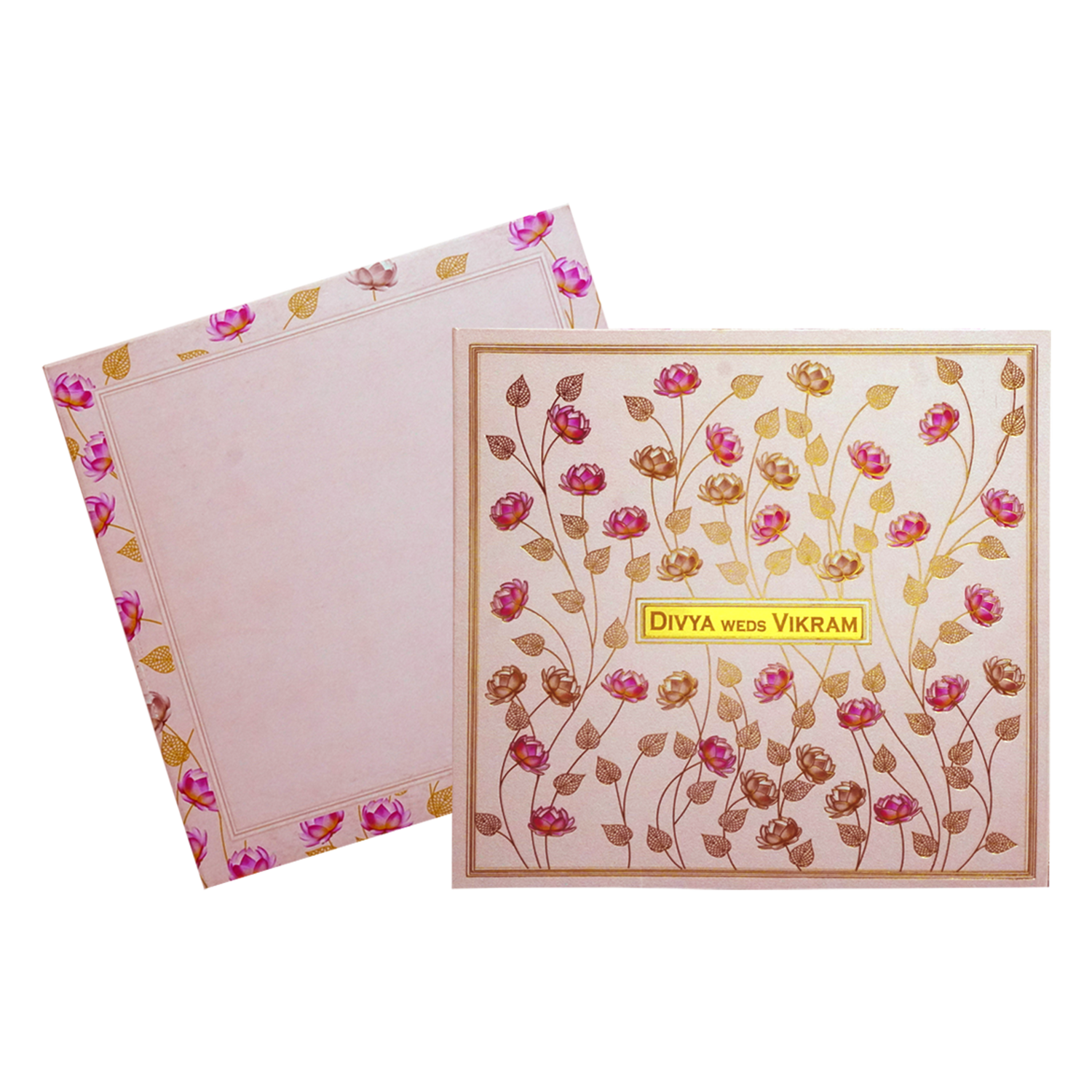 Pink Lotus Box Wedding Card-KNKD8107