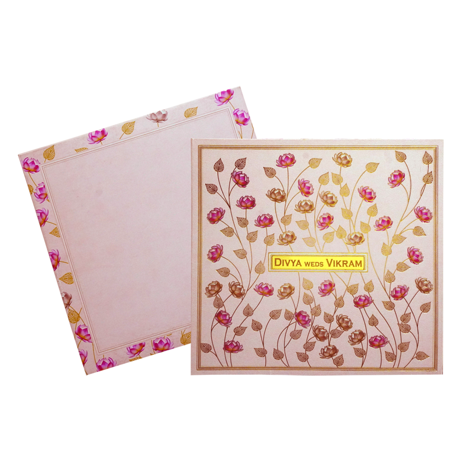 Pink Lotus Box Wedding Card-KNKD8107