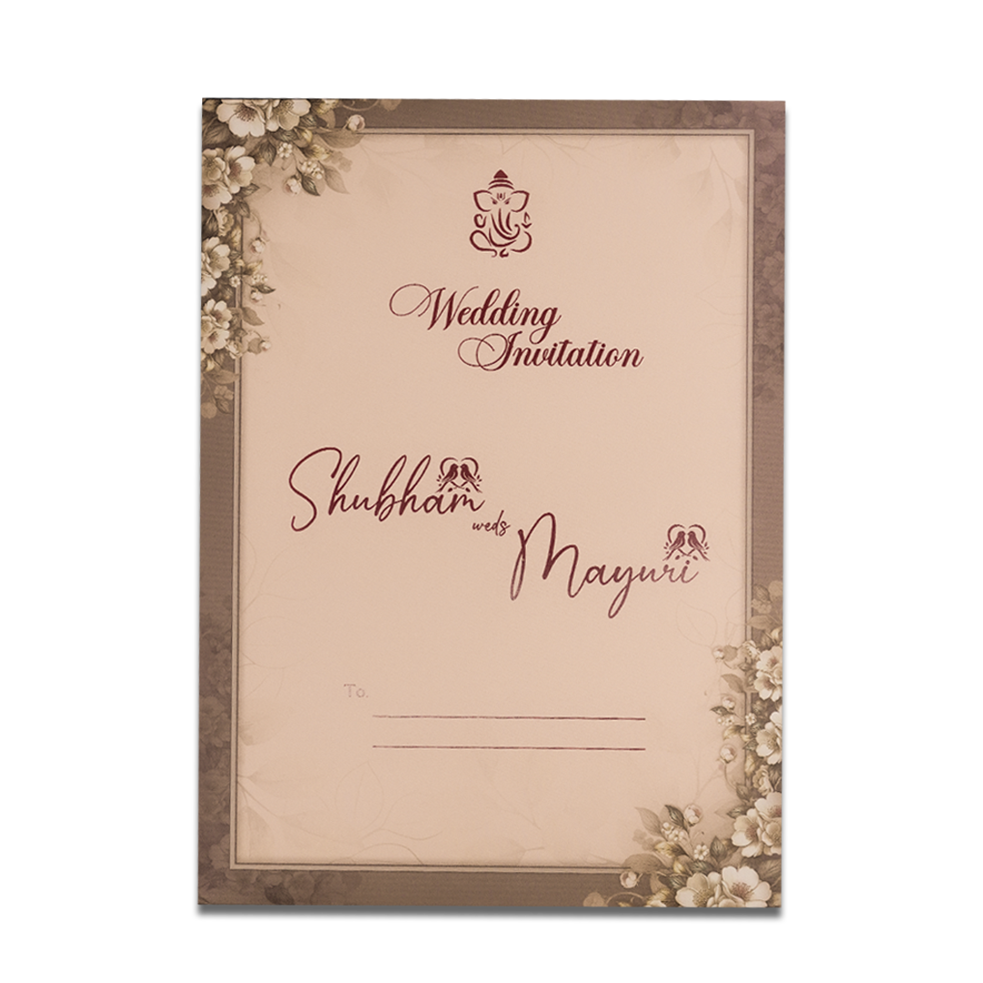 Buy Beige Floral Padded Wedding Card