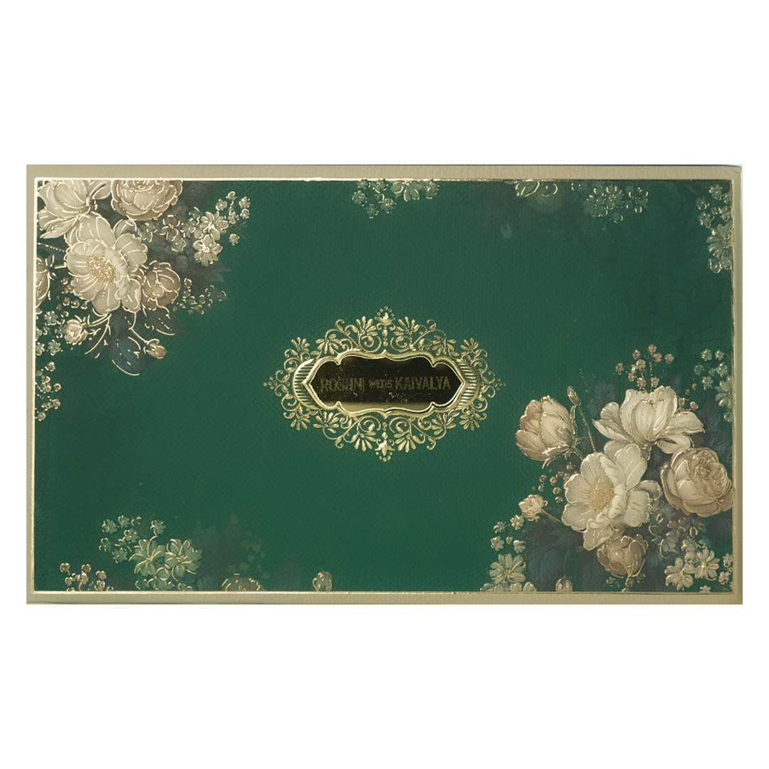 Dark Green Floral Wedding Invitation Box - KSI64170