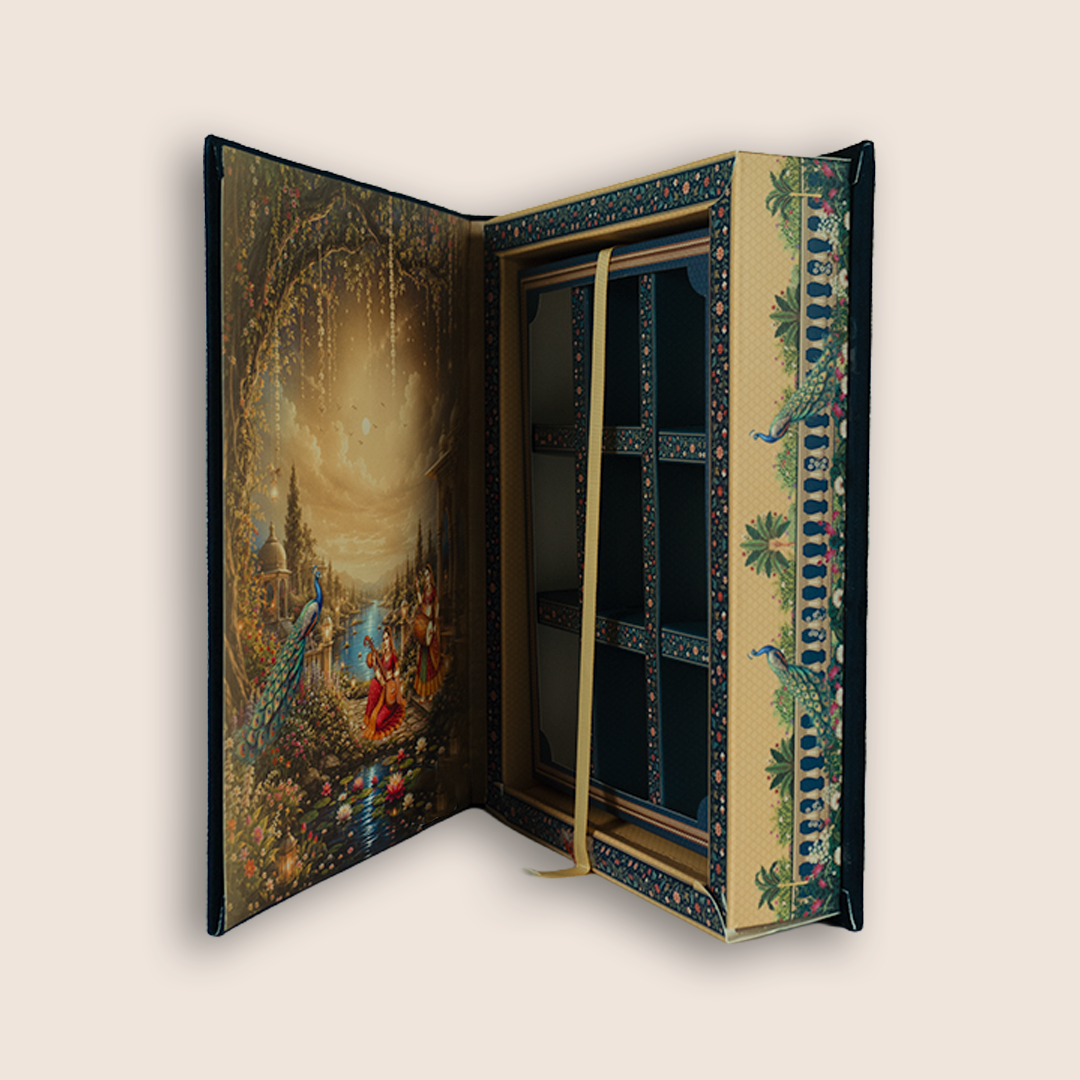 Blue Velvet Lord Radha Krishna Luxury Box Invitation - KSI33280
