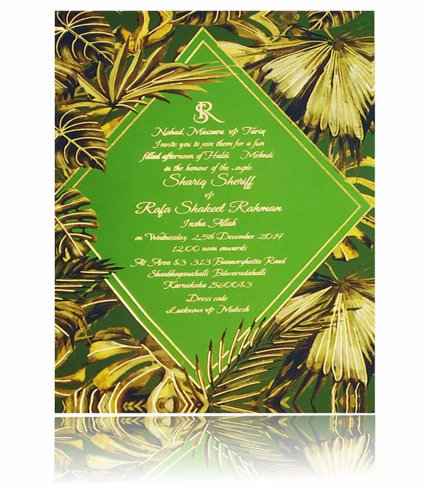 Green Ultra Premium Muslim Invitation In Leaf Design-King of Cards