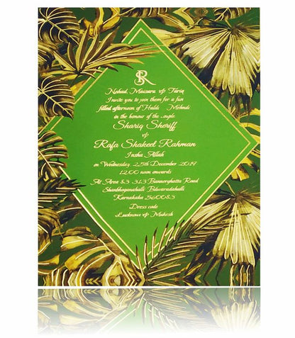 Green Ultra Premium Muslim Invitation In Leaf Design-King of Cards