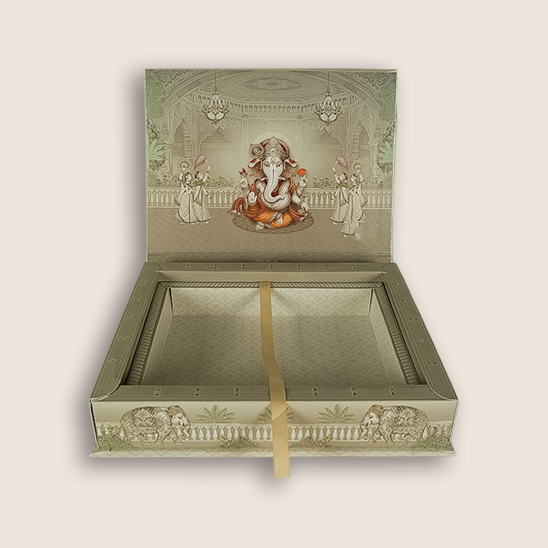 Beige Royal Bride Groom Wedding Invitation Box - KSI32850