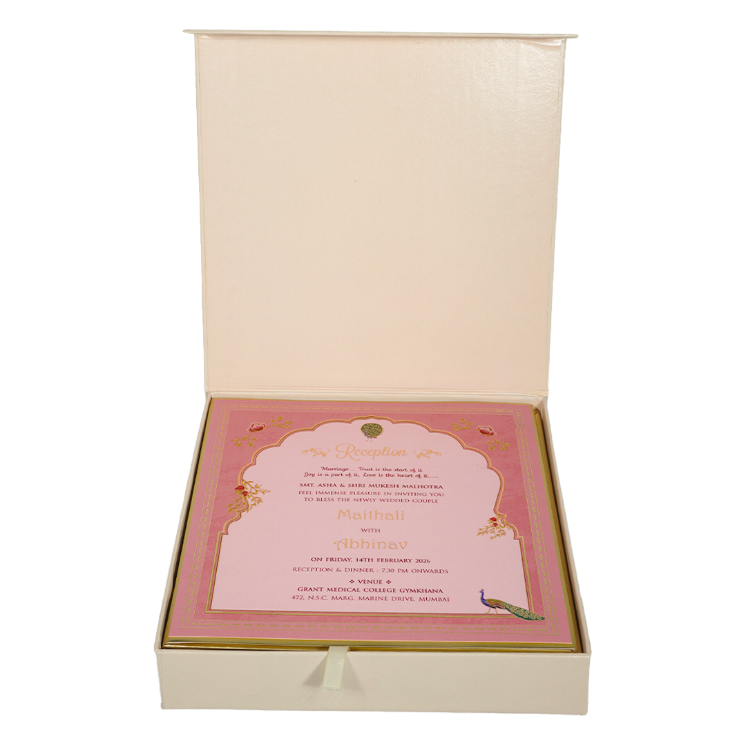 Pink Peacock Theme Wedding Invitation Box-KMMEX8370