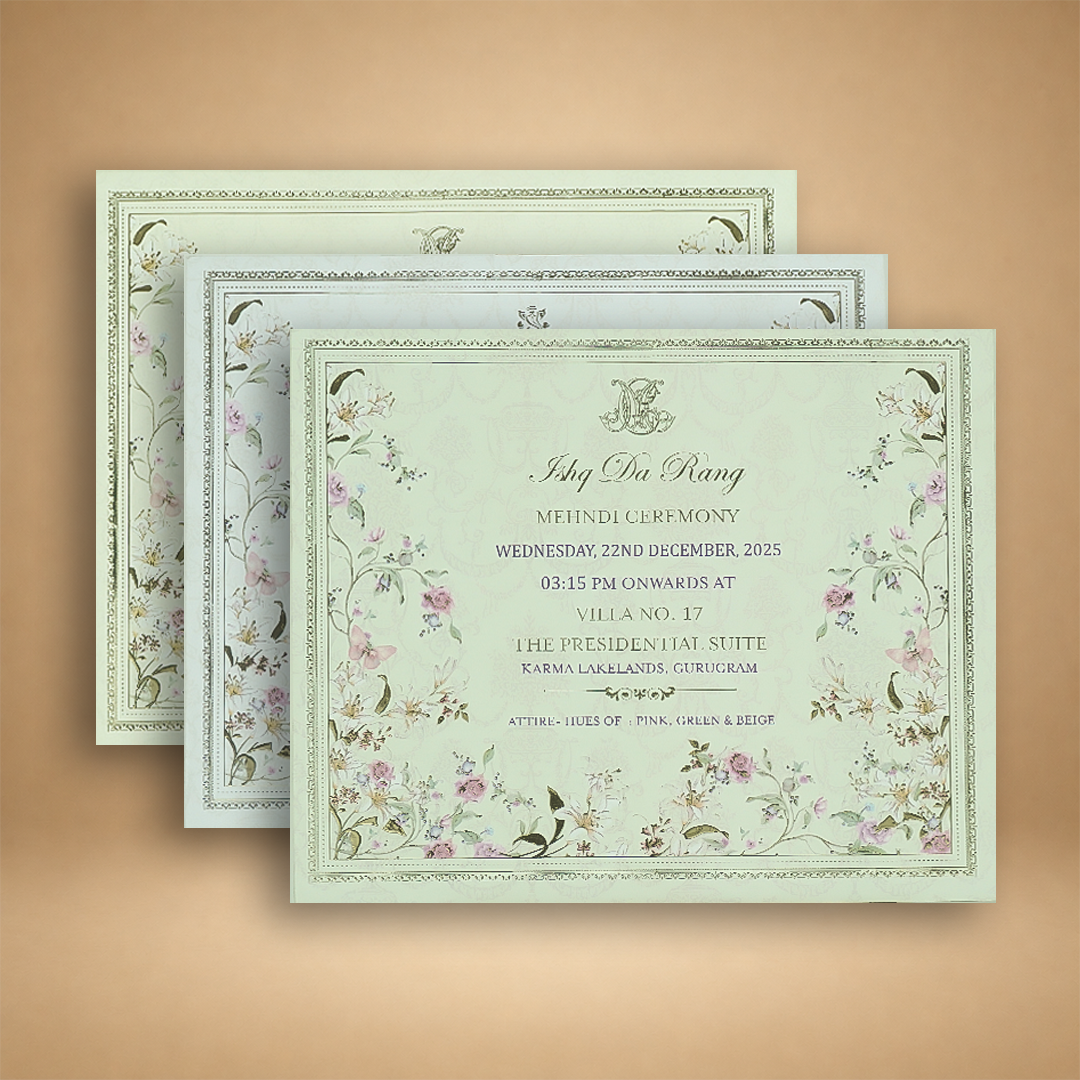 Cream Premium Floral Luxury Invitation Box - KNLW202534