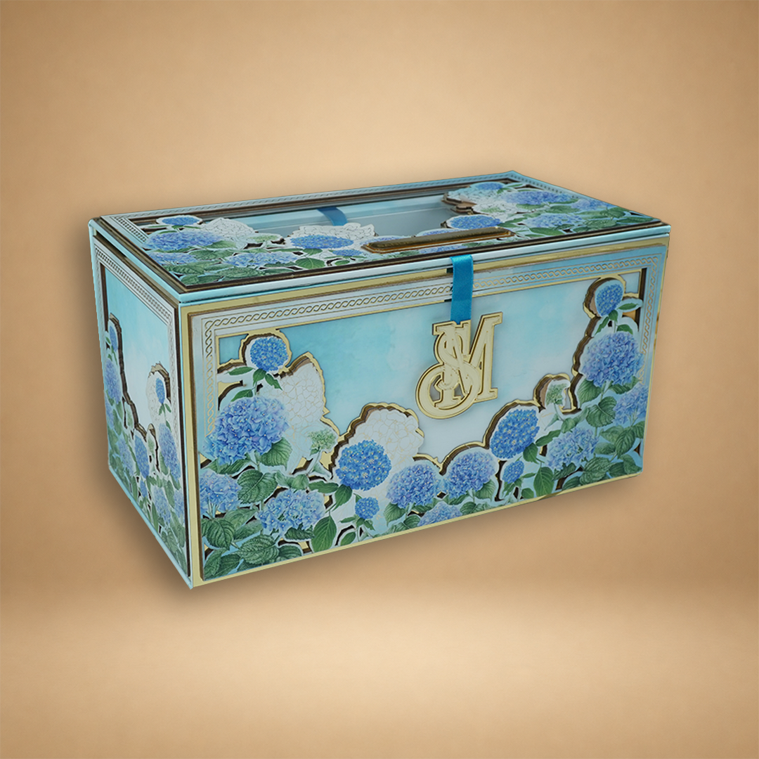 Pastel Blue Premium Floral Luxury Invitation Box - KNLW20244