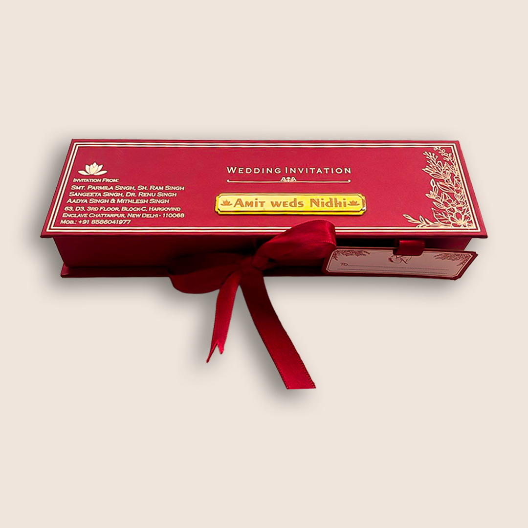 Maroon Scroll Wedding Card Box Set - KNLW202559