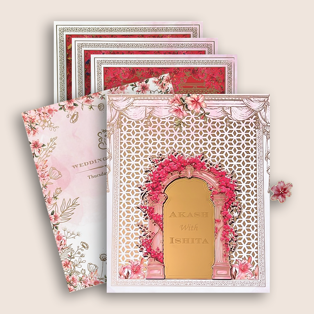 White Royal Floral Arch Premium Luxury Invitation - KNLW202567