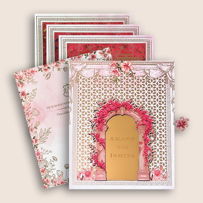 White Royal Floral Arch Premium Luxury Invitation - KNLW202567