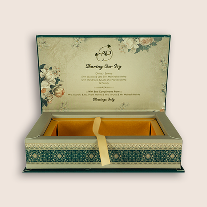 Green Embossed Floral Luxury Wedding Invitation Box - KSI32730