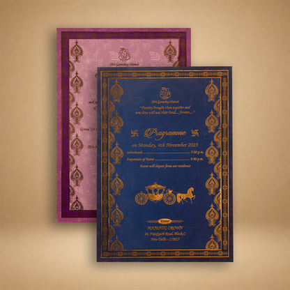 Blue Gold Floral Luxury Invitation Box-KNWD1116