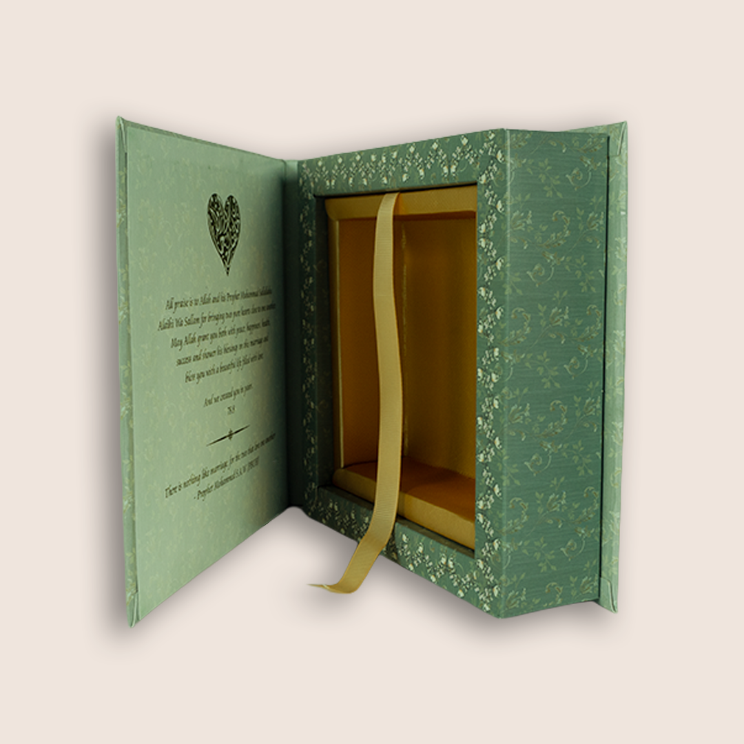 Pastel Green Embossed Floral Luxury Invitation Box - KSI32750