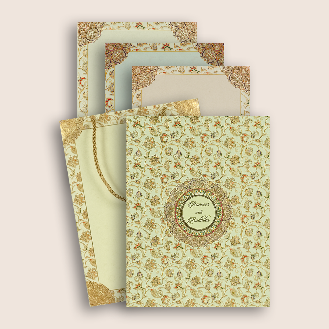 Cream Premium Floral Bag Style Wedding Card - KAA05900