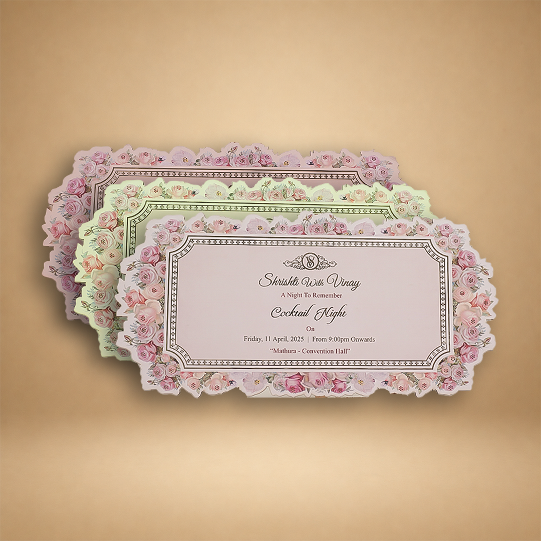 Peach Premium Floral Laser-Cut Luxury Invitation Box - KNLW20245