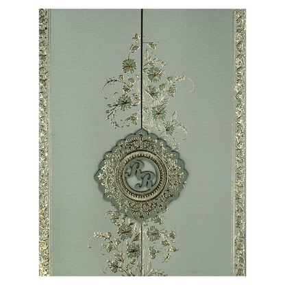 Green Gold Floral Monogram Padded Wedding Card-KSI64480