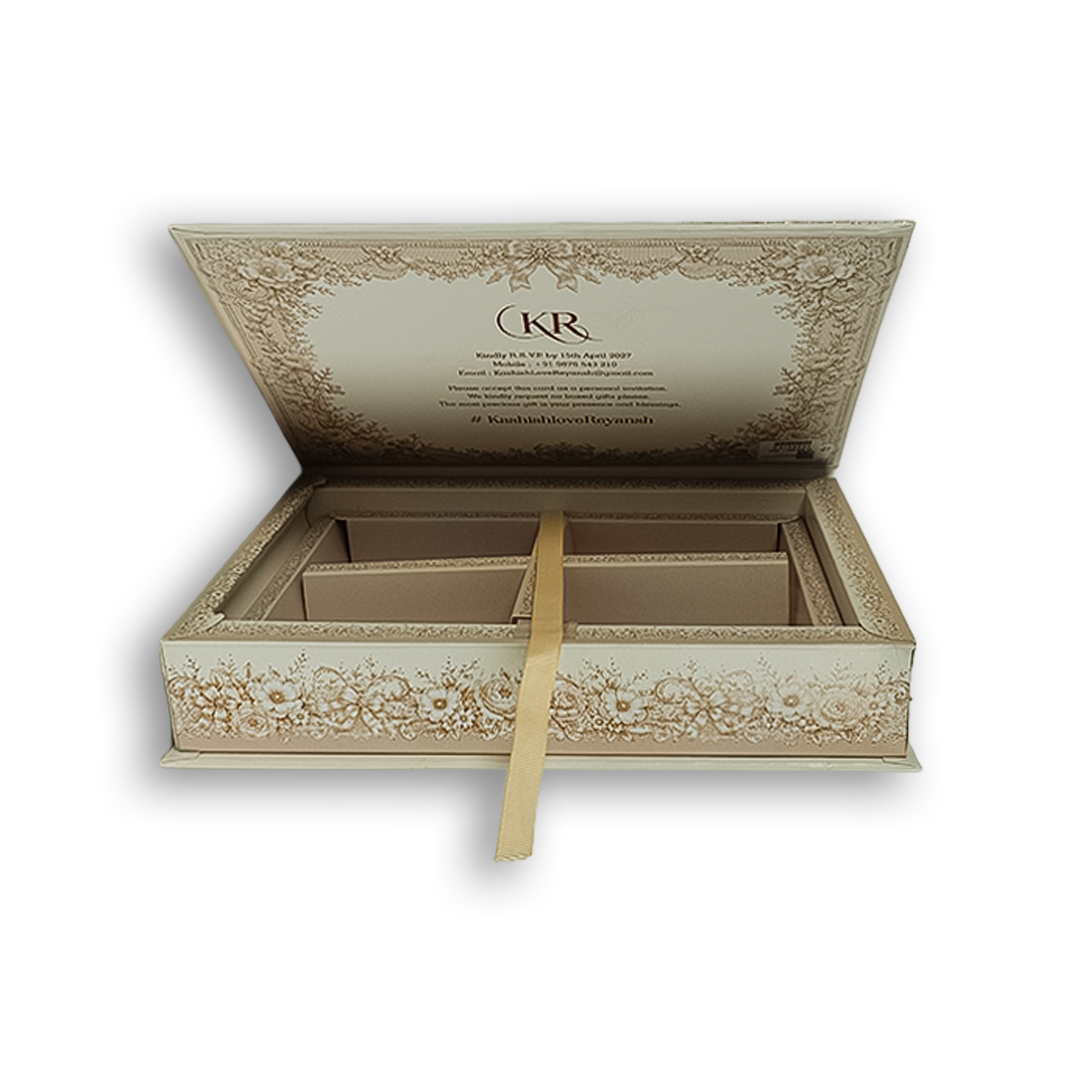 White Embossed Floral Frame Luxury Invitation Box - KSI33250