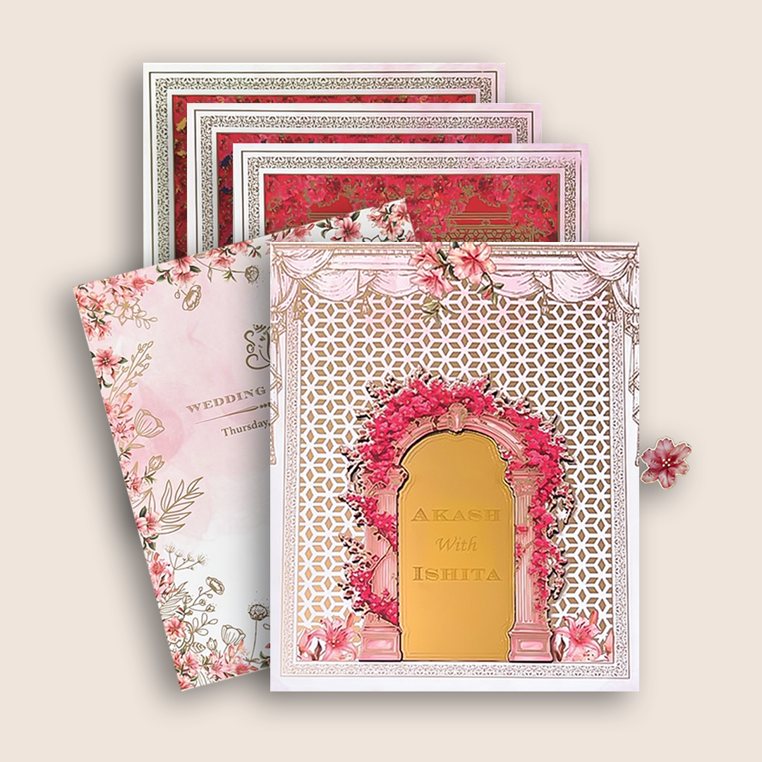 White Royal Floral Arch Premium Luxury Invitation - KNLW202567