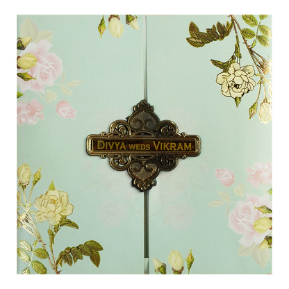 Mint Green Floral Door Wedding Card-KNSN6704G