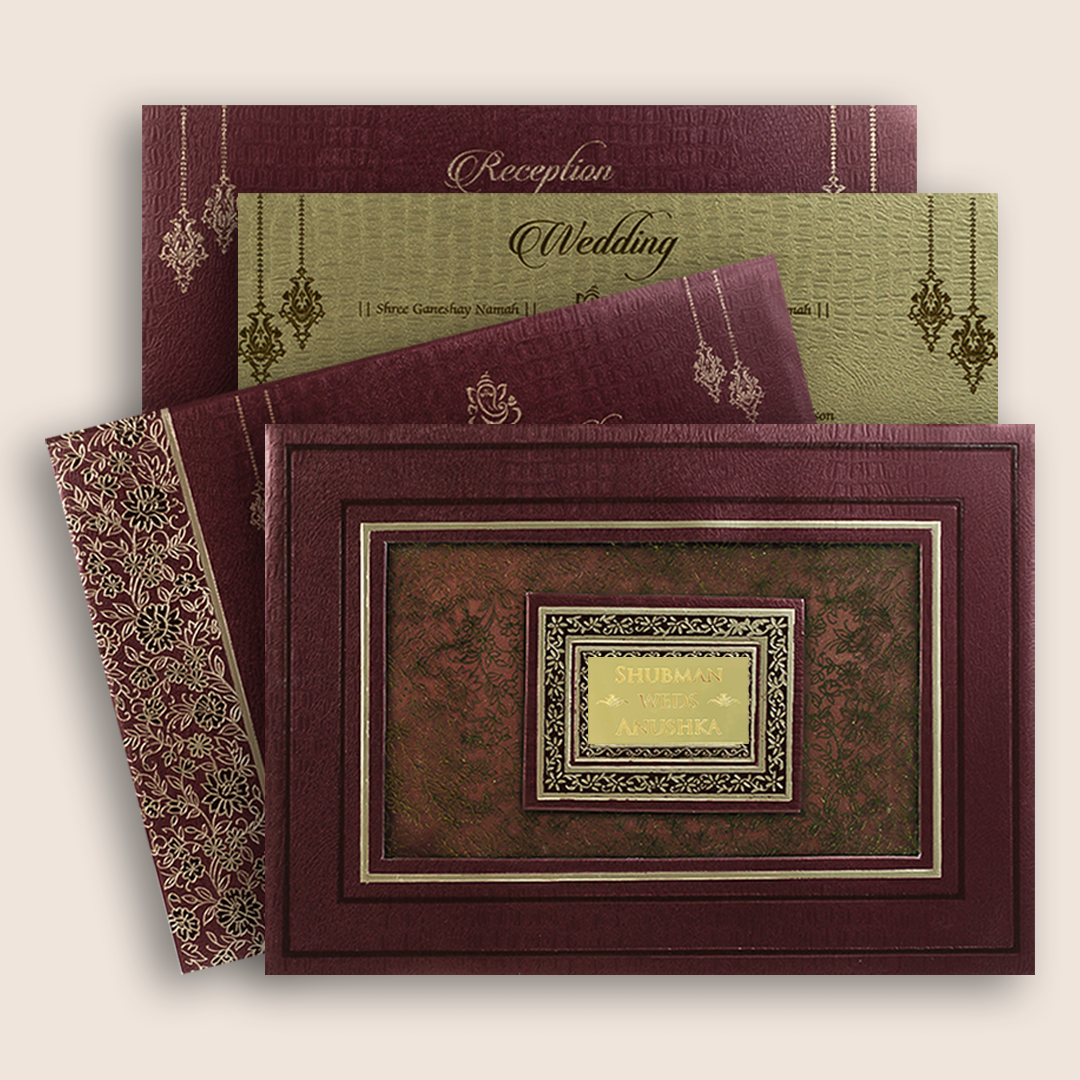 Wine Floral Padded Marriage Invitation - KRB10450