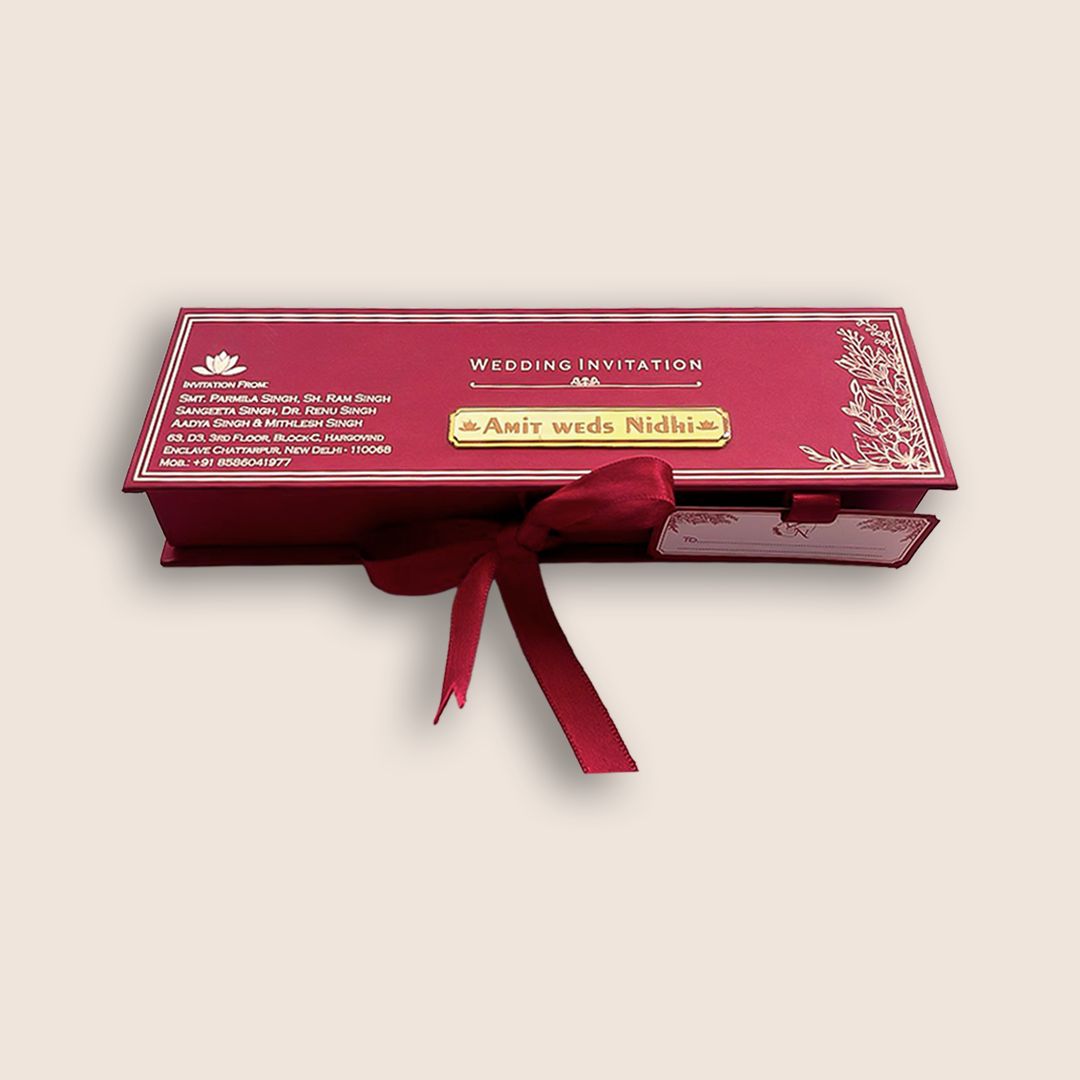 Maroon Scroll Wedding Card Box Set - KNLW202559