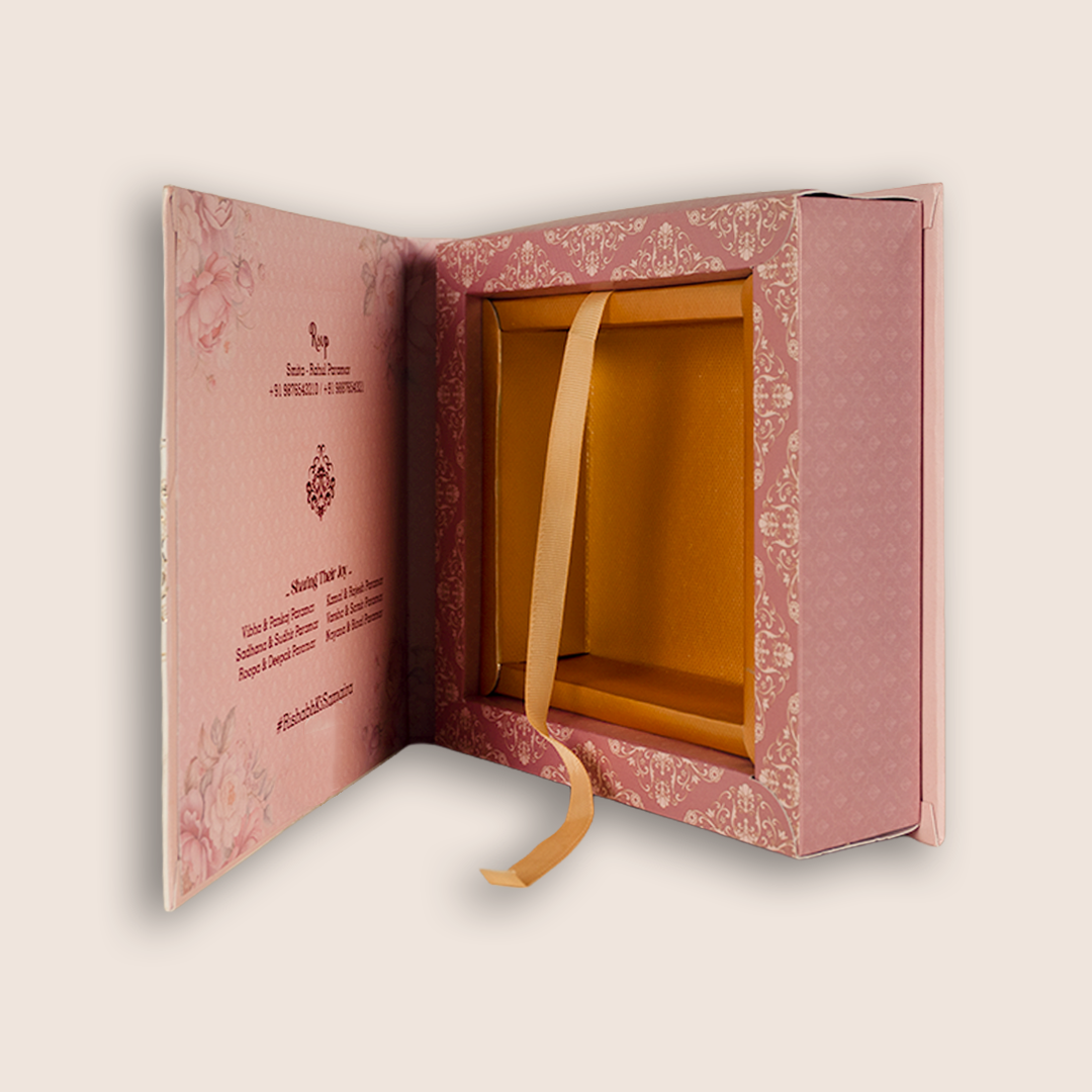 Pink Embossed Floral Luxury Wedding Invitation Box - KSI32770
