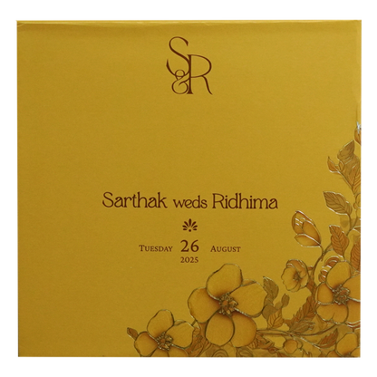 Mustard Gold Floral Embossed Premium Card-King of Cards