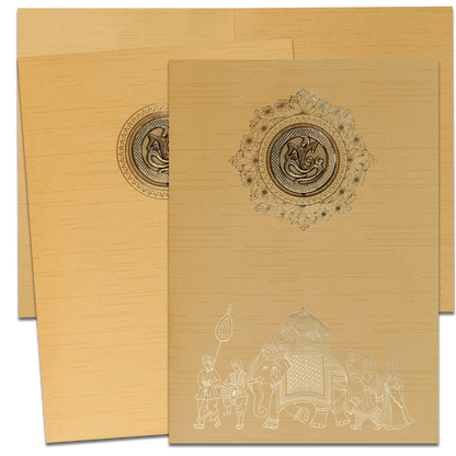 Gold Royal Baraat Elephant Wedding Card-KNKR039GL