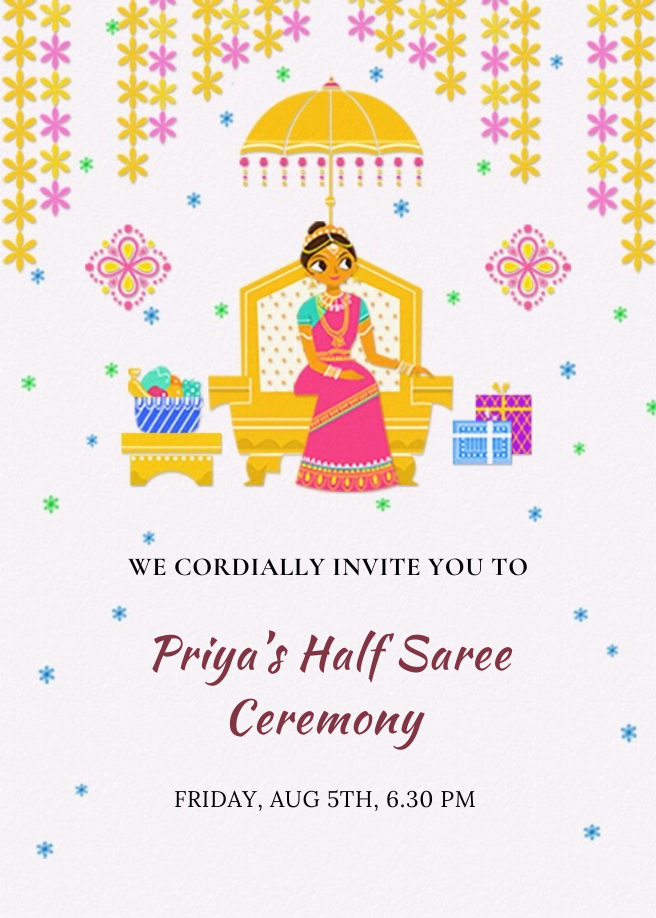 Pink Women Half Saree Ceremony Invitation-AAHSC001