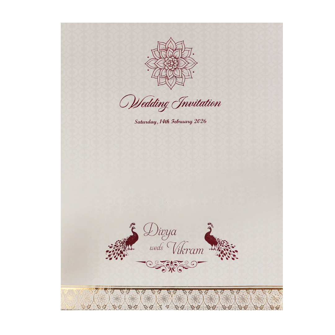 White Gold Floral Padded Wedding Card-KNMS9307