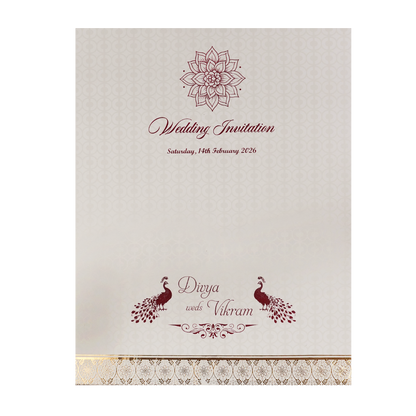 White Gold Floral Padded Wedding Card-KNMS9307