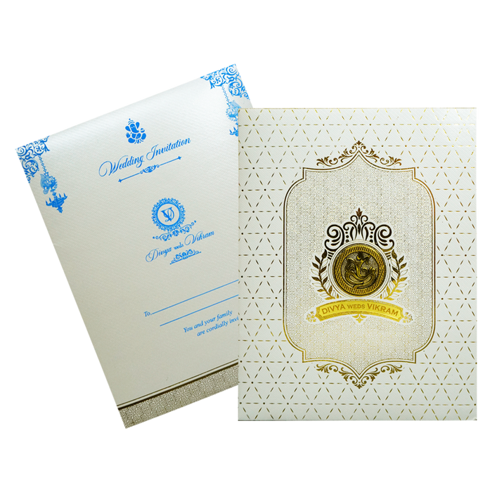 Metallic White Ganesha Wedding Card-King of Cards