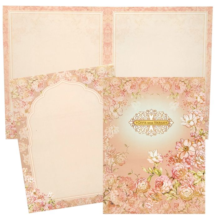 Pink Floral Invitation Card In Jumbo Size With Name Plate-KNKJ1096-King of Cards