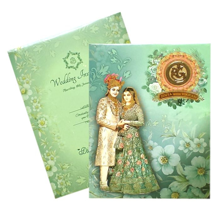Green Bride Groom Padded Invitation Card-King of Cards