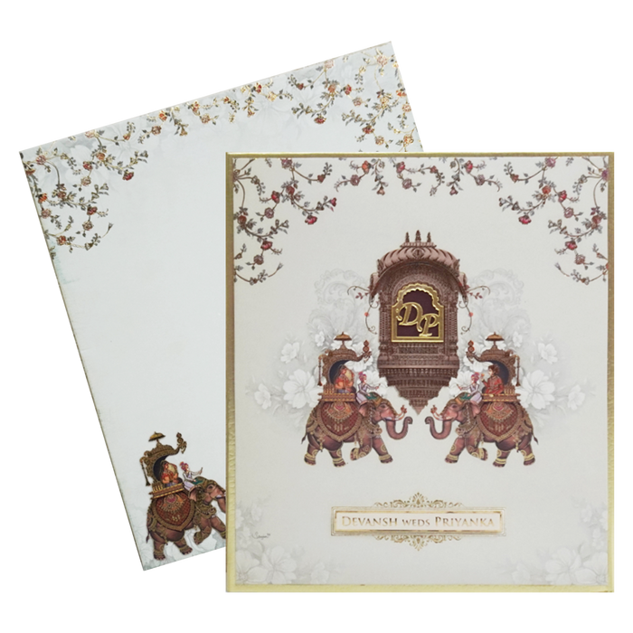 Peach Cream Elephant Padded Wedding Card-King of Cards