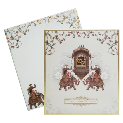 Peach Cream Elephant Padded Wedding Card-King of Cards