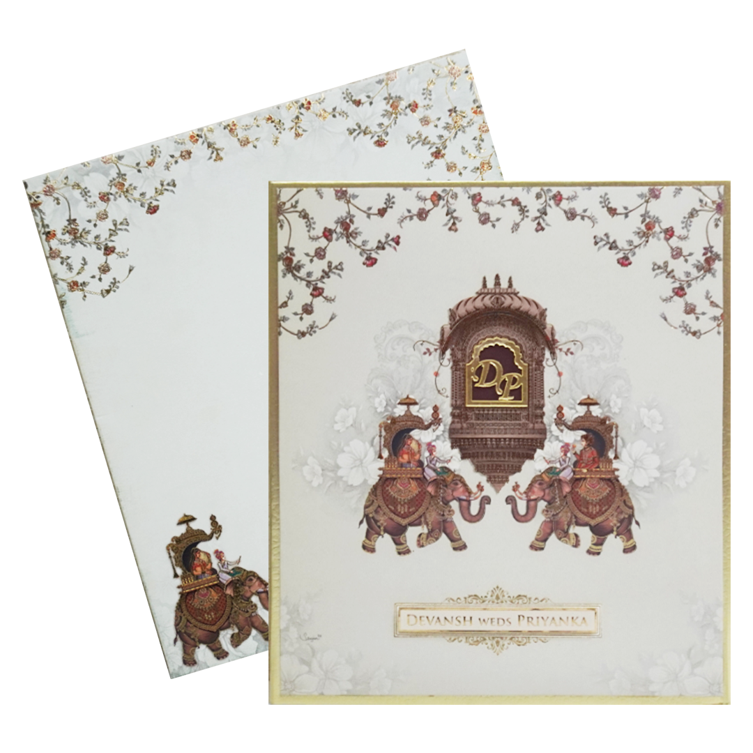 Peach Cream Elephant Padded Wedding Card-King of Cards