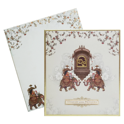 Peach Cream Elephant Padded Wedding Card-King of Cards