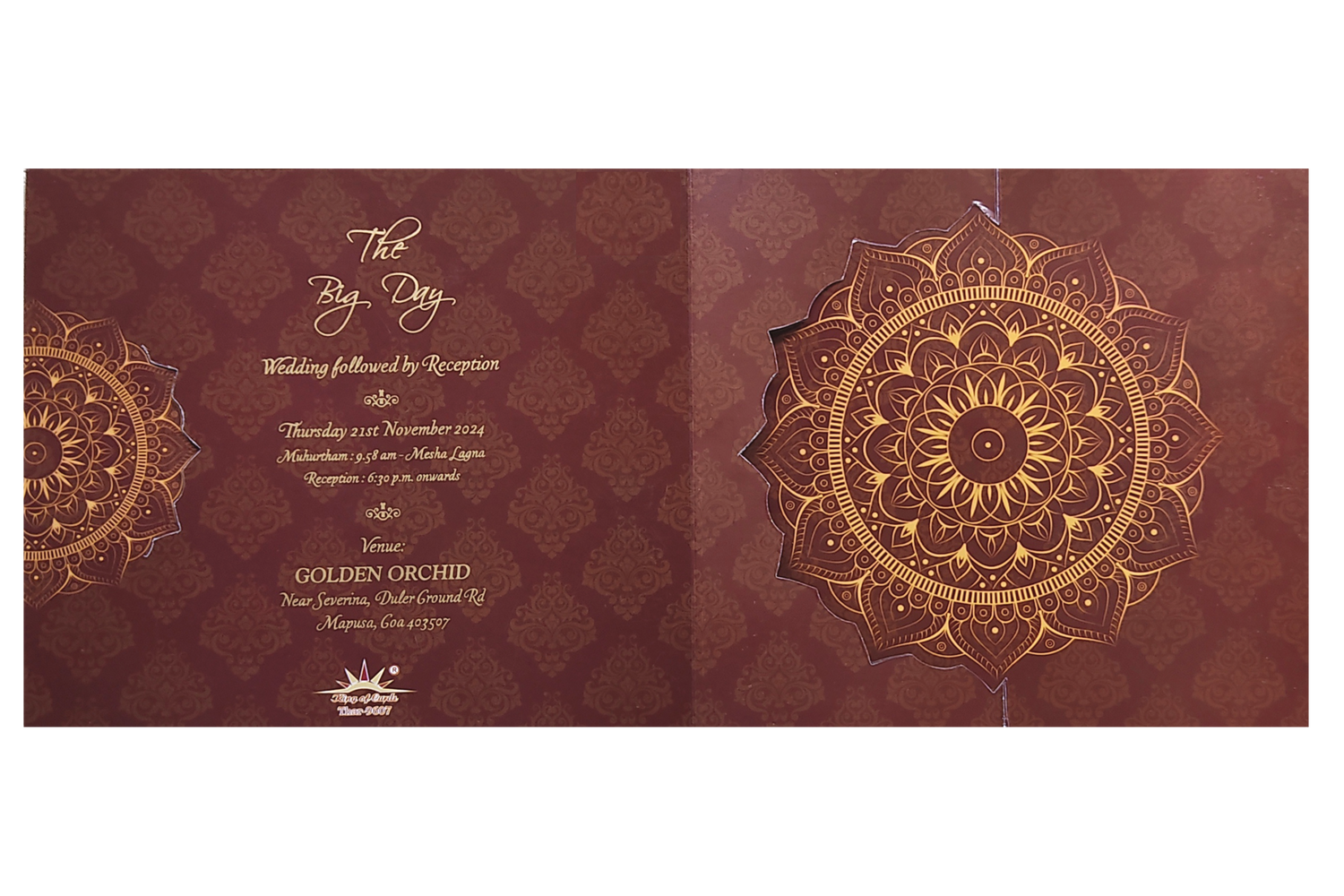 Maroon South Indian Threefold Wedding Card-KNTH9607M