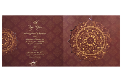 Maroon South Indian Threefold Wedding Card-KNTH9607M