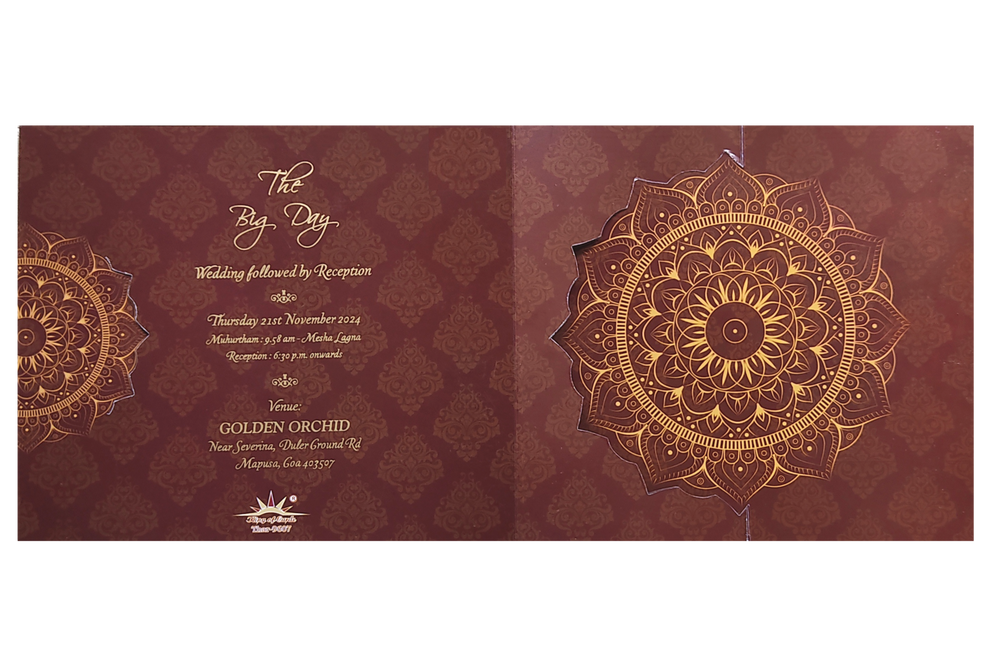 Maroon South Indian Threefold Wedding Card-King of Cards