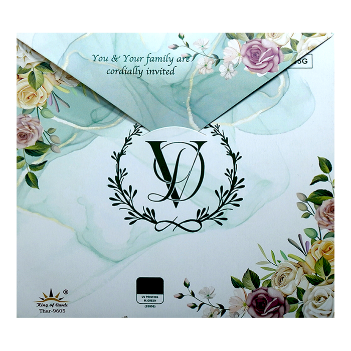 Pastel Green Floral Threefold Invitation Card-King of Cards