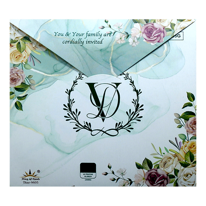 Pastel Green Floral Threefold Invitation Card-King of Cards