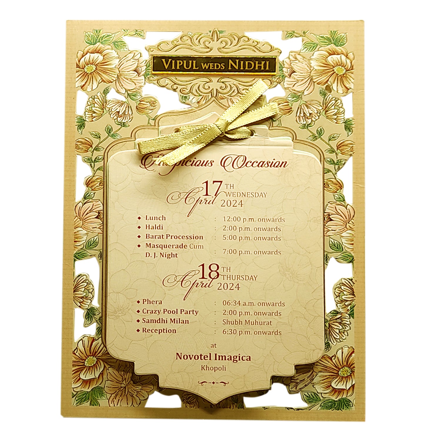 Pale Light Brown Laser Cut Wedding Card-King of Cards