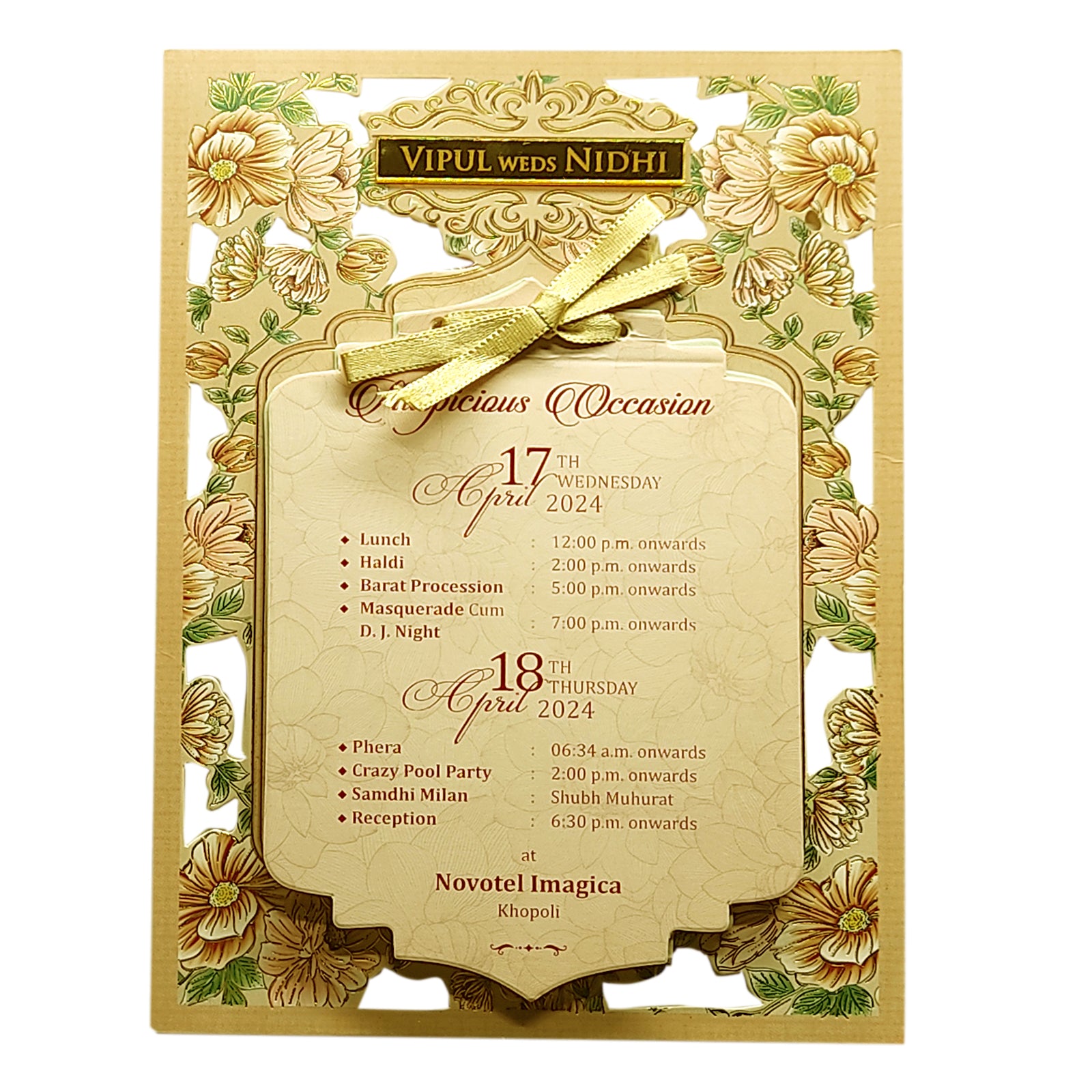 Pale Light Brown Laser Cut Wedding Card-King of Cards