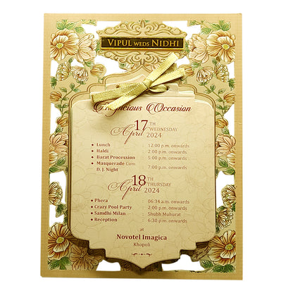 Pale Light Brown Laser Cut Wedding Card-King of Cards